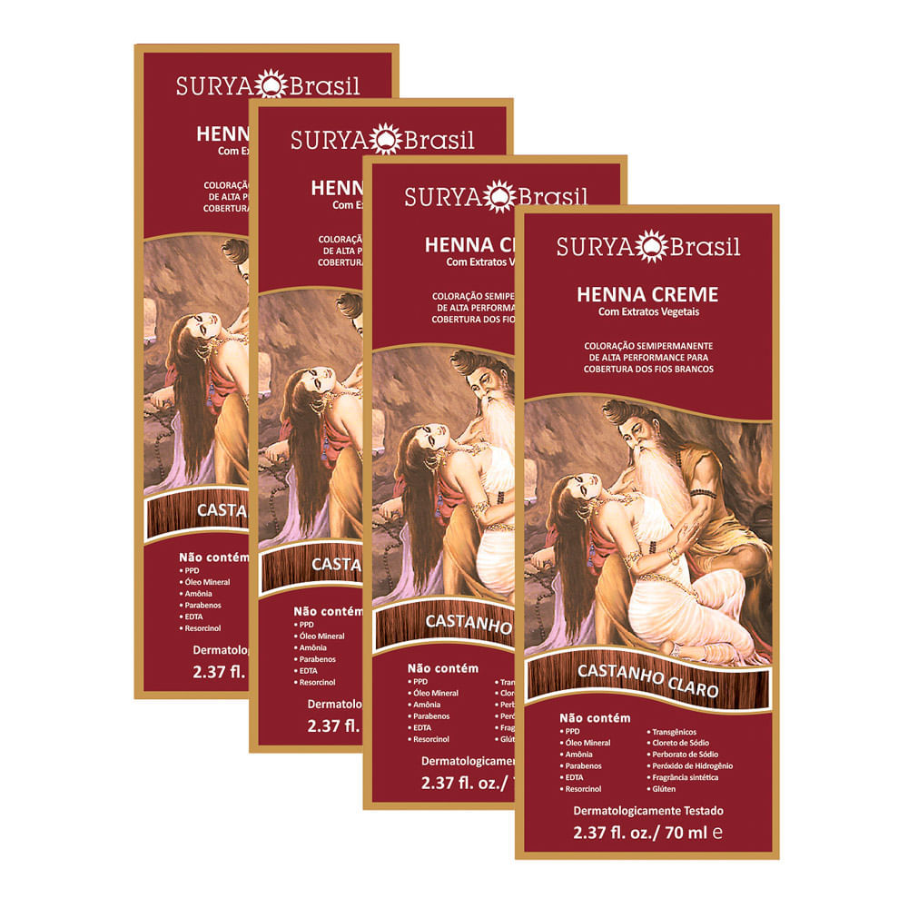 Kit 4 Henna Creme Surya Brasil Castanho Claro Kit em Oferta na Shopee