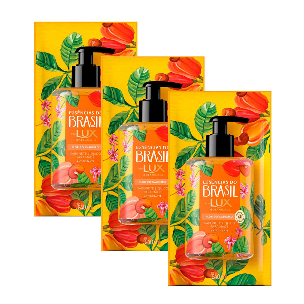 Kit 3 Sabonete Líquido para Mãos Lux Essências do Brasil Flor Cajueiro Refil 240ml
