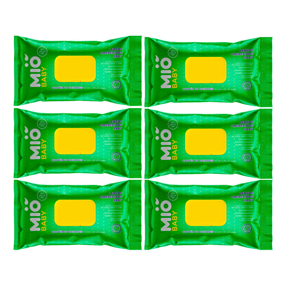 Kit 6 Lenço Umedecido Mió Baby com 96 Unidades em Oferta na Shopee
