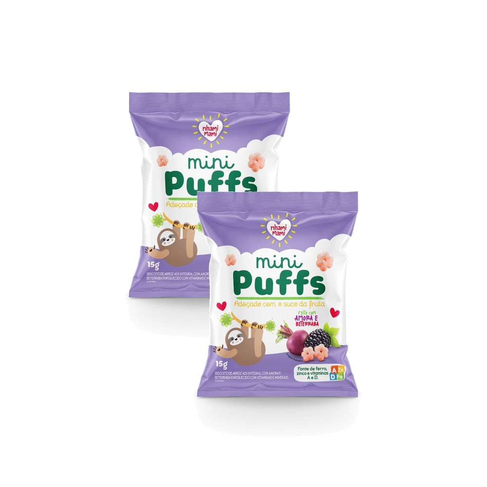 Kit 2 Biscoito de Arroz Nhami Mami Mini Puffs Feito com Amora e Beterraba 15g em Oferta na Shopee