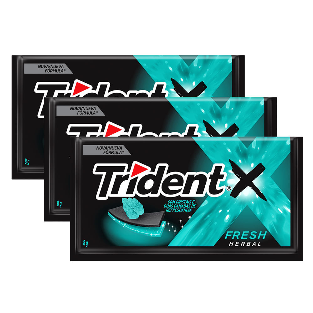 Kit 3 Chiclete Trident Fresh Herbal 8g com 5 Unidades