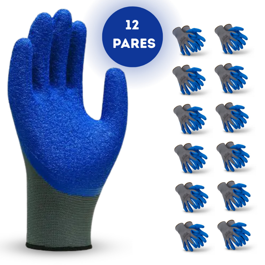 Kit 12 Pares Luvas de algodão com banho de látex corrugado impermeável em Oferta na Shopee