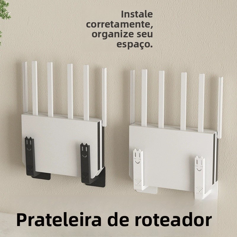 Suporte de Roteador Sem Perfuração Montado na Parede Rack de Armazenamento Sem Fio WiFi