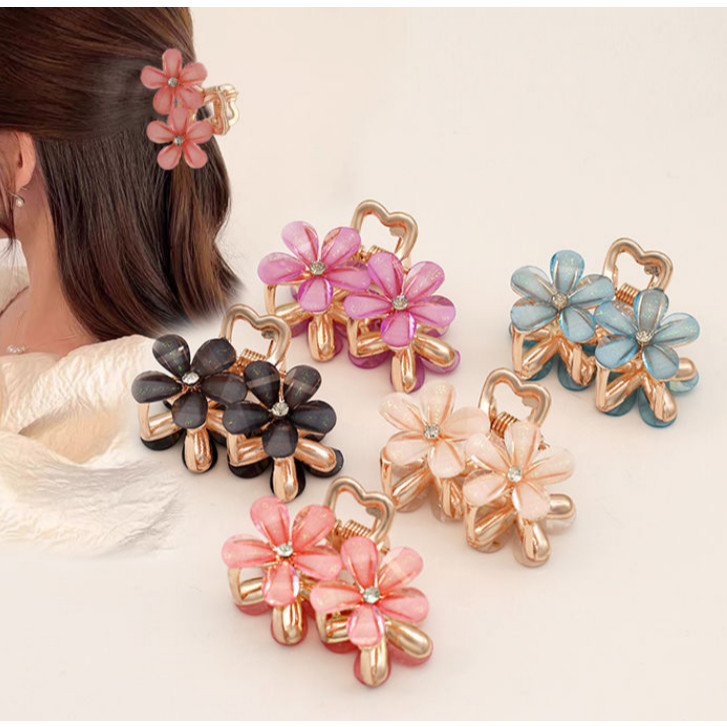 Kit 1/3/6/12 Unidades Piranhas de cabelo meio amarrado com flor de strass tamanho médio requintado e sofisticado