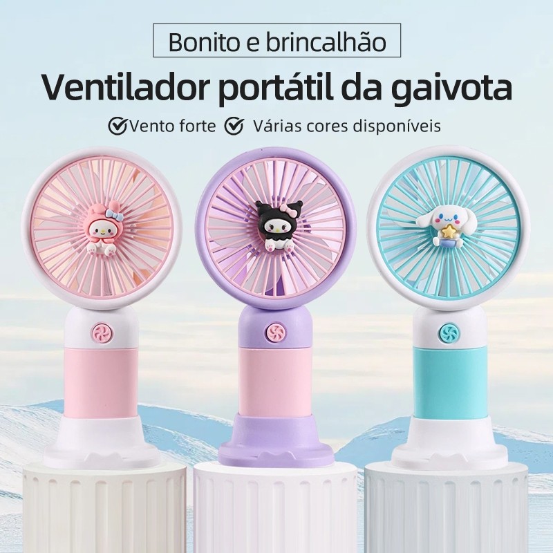 Mini Ventilador Portátil USB Recarregável Silencioso 3 Velocidades Cartoon Infantil C/ Suporte Mesa