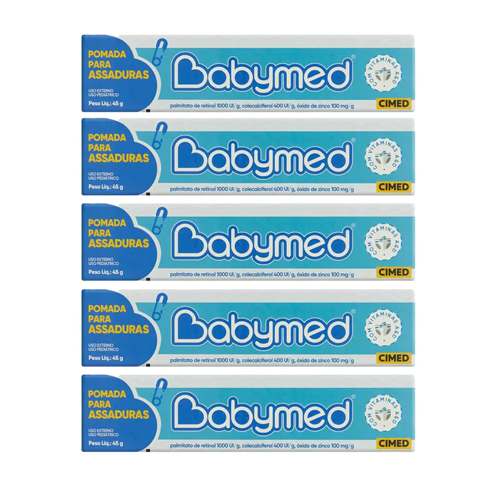 Kit 5 Babymed Azul Pomada Assaduras 100mg - 45g - Cimed