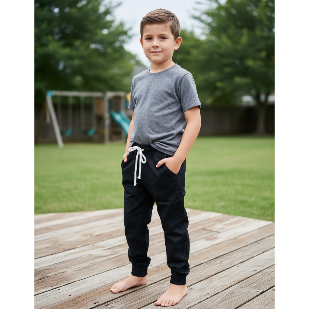 Calça Jogger Colorida Lisa De Brim Para Meninos Moda Infantil