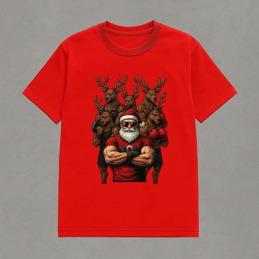 Camiseta Natalina Masculina Camisa 100% Algodão Estampa Papai Noel Streetwear Renas Academia Lançamento 2025