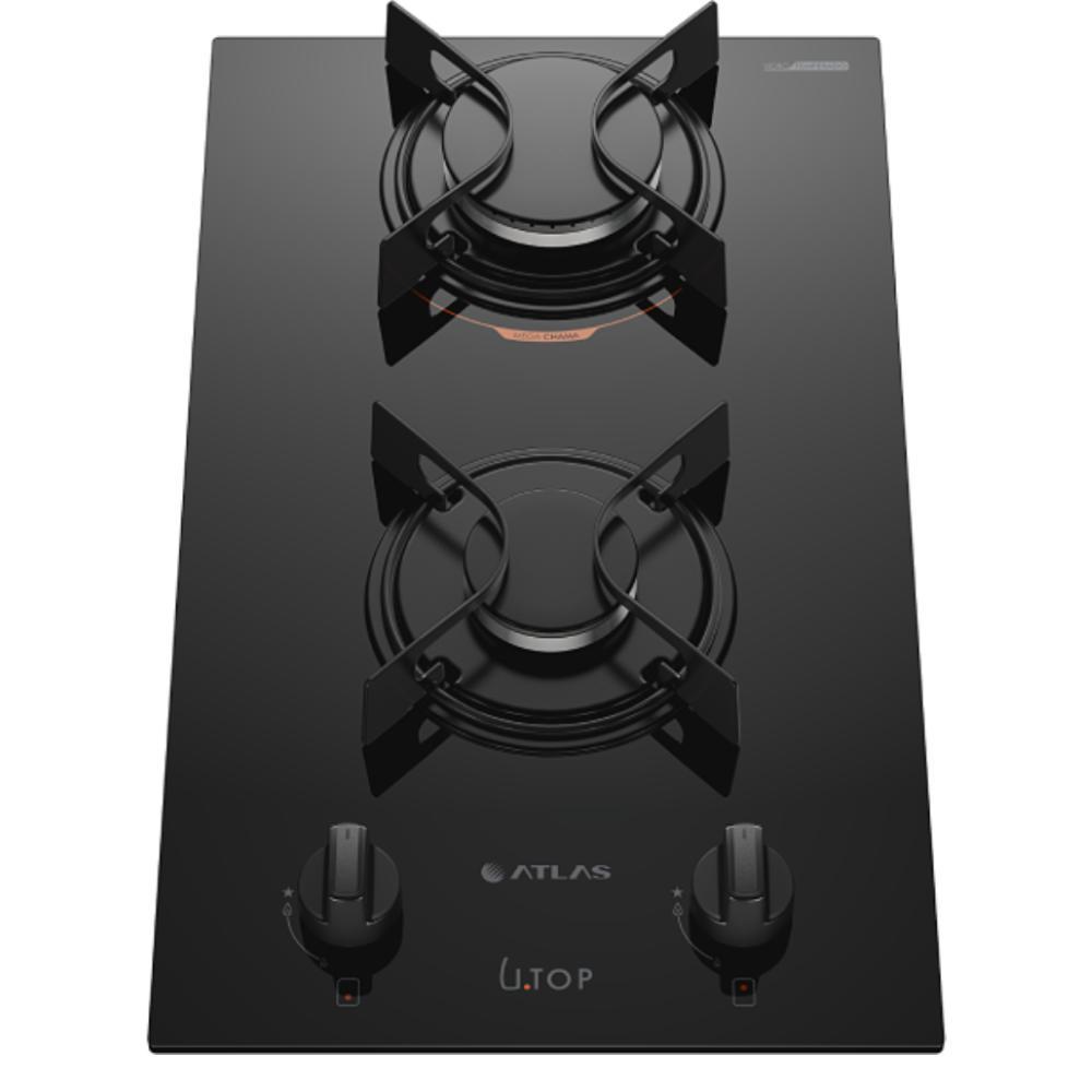 Cooktop 2 Bocas Atlas U Top com Mesa de Vidro Preto Bivolt