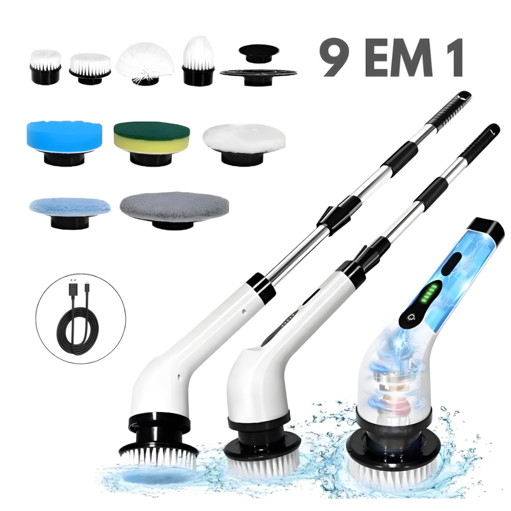 Esfregão Mop 9 Em 1 Escova De Limpeza Elétrica Multiuso Rotatória Magica Limpa Canto Friso Banheiro em Oferta na Shopee