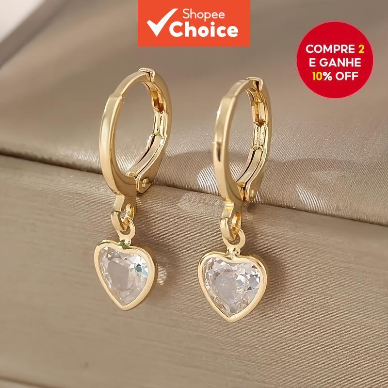 1 Par de Brincos de Argola em Coração de Cristal Branco para Mulheres - Simples e Elegante, Presente de Casamento.