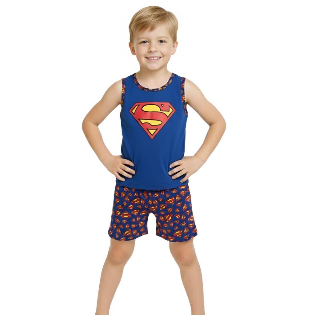 Pijama Criança Regata Short Curto Verão Super Herói Menino
