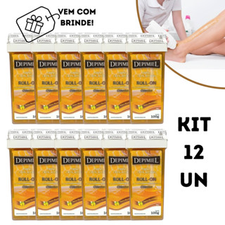 Kit 12 Ceras Depilatórias Corporal Pelos Normais Mel Roll-on 100g Depimiel Clássica + Brinde Lenço em Oferta na Shopee