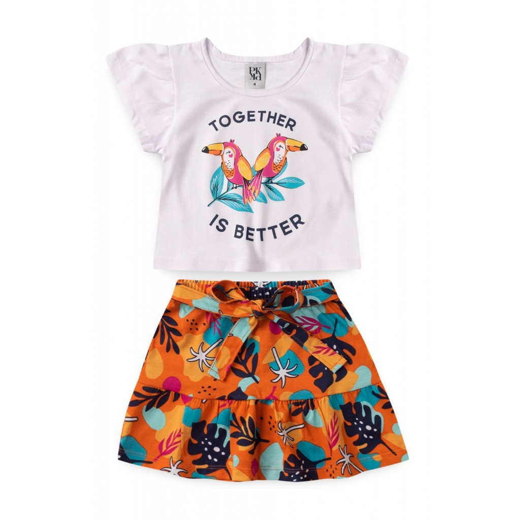 Conjunto Feminino Infantil Verão Pássaros Laranja em Oferta na Shopee