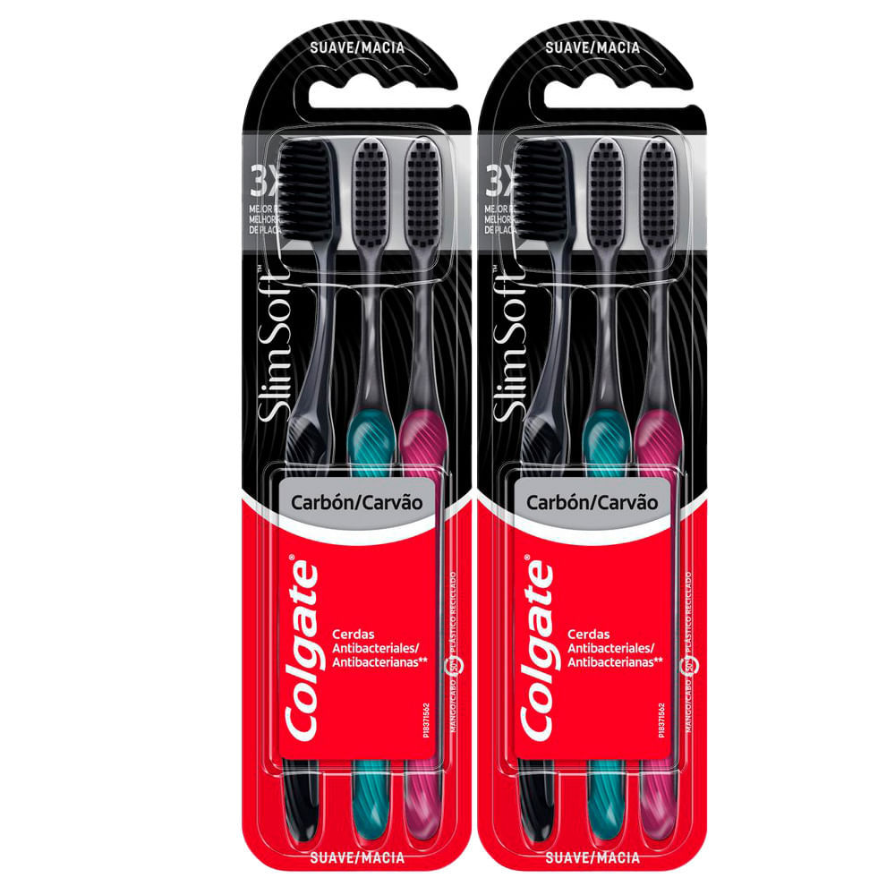 Kit 2 Escova Dental Colgate Slim Soft Black Macia Cores Sortidas 3 Unidades
