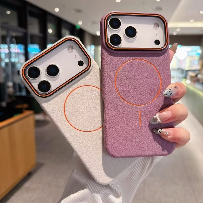 Retro Lichia Couro Padrão Magnético Caso De Telefone Adequado Para iPhone 17 16 15 14 13 12 11 Pro Max Plus 17 Ar Capa T em Oferta na Shopee