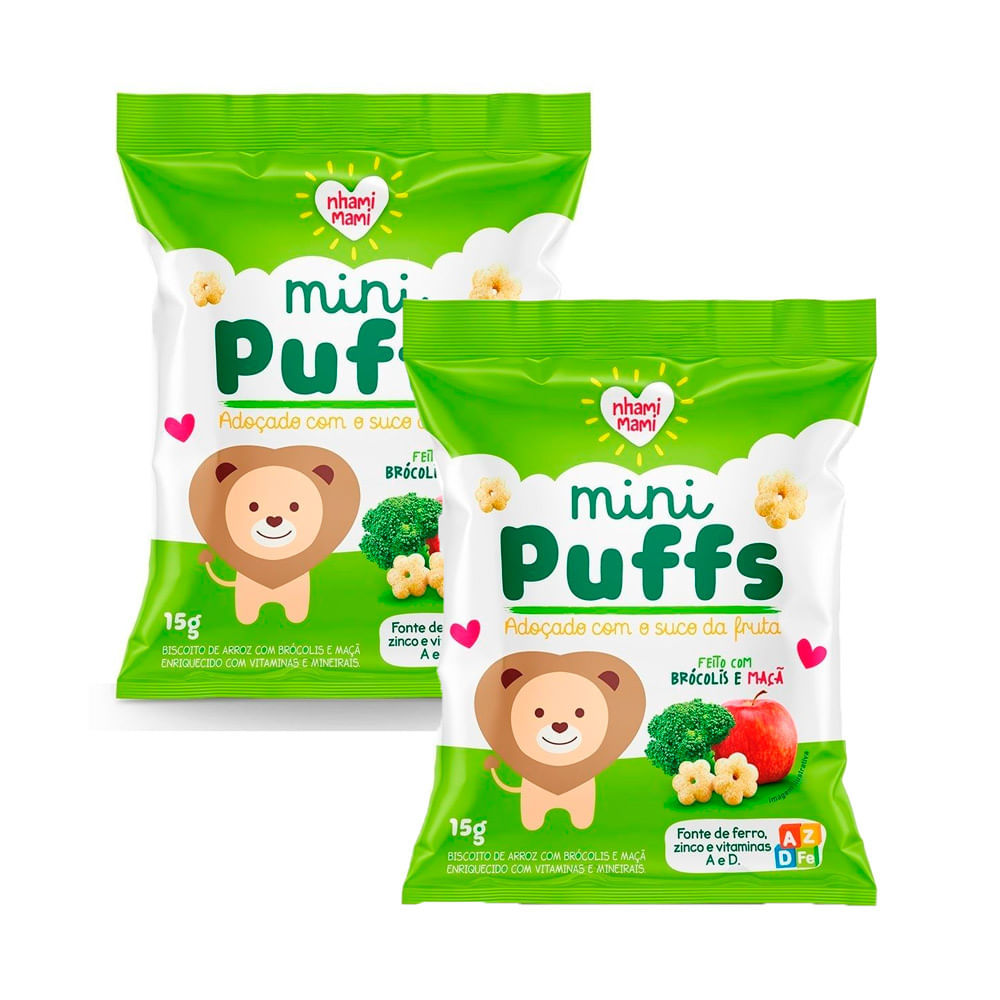 Kit 2 Biscoito Nhami Mami Mini Puffs Snack Brócolis e Maça 15g em Oferta na Shopee