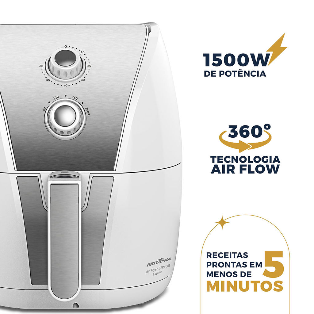 Detalhes do Air Fryer Britânia 5L Branca Redstone 1500W BFR40BI