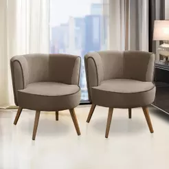 Kit 2 Poltronas Para Sala Decorativa Isa Suede Cappuccino Adonai Estofados