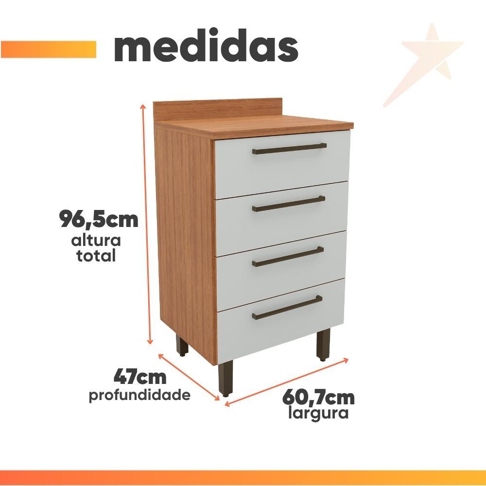 Balcão Gabinete de Cozinha 4 Gavetas com Tampo Grécia Madeirado/Off White