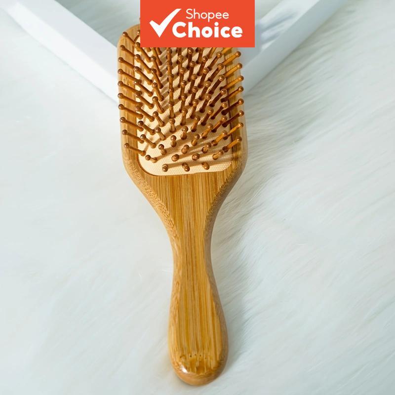 Escova De Cabelo De Bambu Natureza Antiestática De Madeira Couro Cabeludo Massagem Pente A...