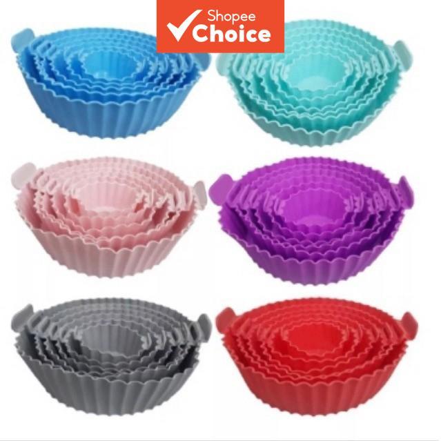 Novo conjunto de 6 peças / conjunto de cesto de silicone em forma redonda para fritadeira sem óleo e forno elétrico com
