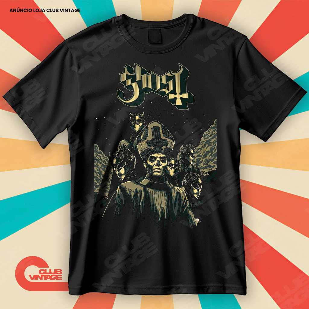 Camiseta Banda Ghost Heavy Metal Padres Blusa Camisa Rock 100% Algodão