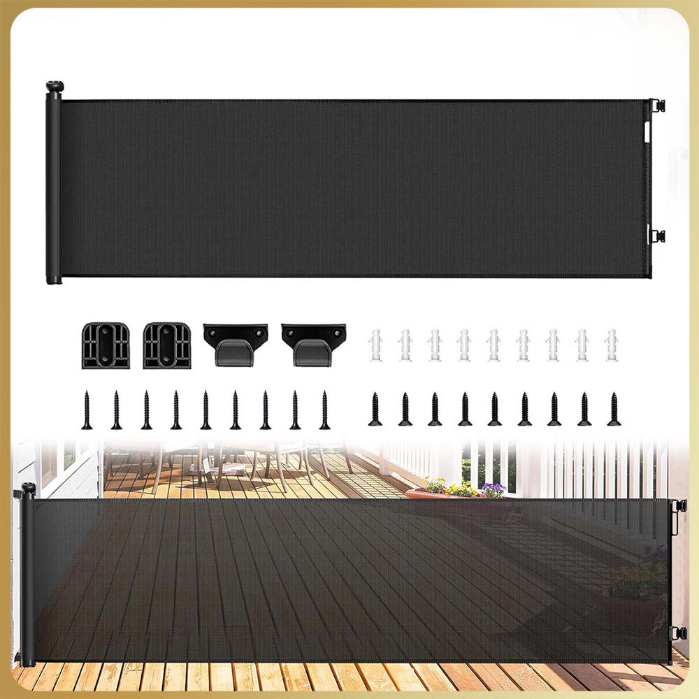 Cerca extensível para animais de estimação barreira de segurança portátil para bebês - 86x300cm Preto