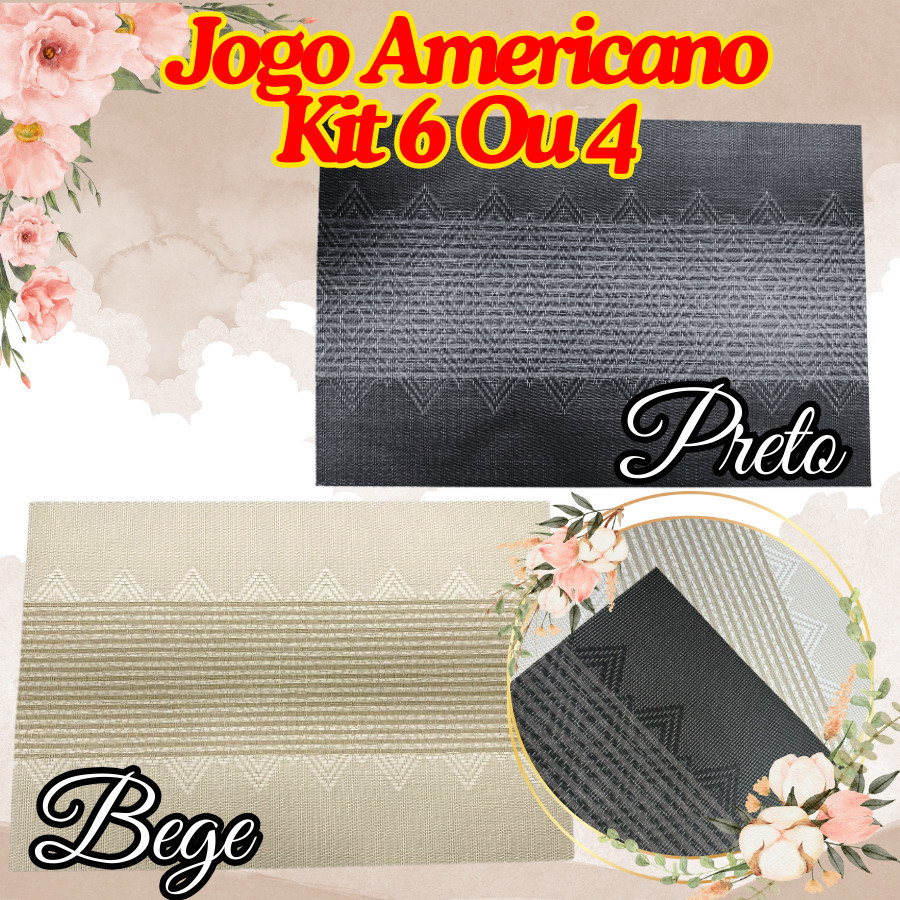 KIT 6 Ou 4 Jogo Americano 30x46Cm Descanso De Mesa Decorativo Preto Ou Bege Para Cozinha