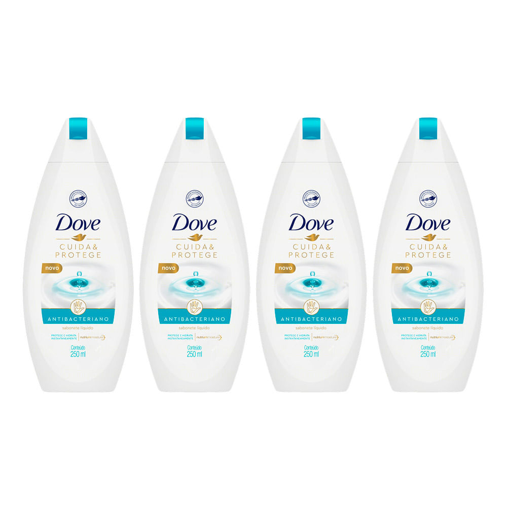 Kit 4 Sabonete Líquido Dove Antibacteriano Cuida e Protege 250ml em Oferta na Shopee