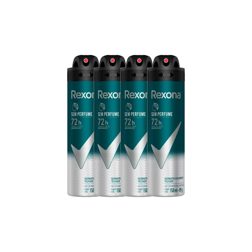 Kit 4 Desodorante Antitranspirante Aerosol Masculino Rexona Sem Perfume 72 horas 150ml em Oferta na Shopee