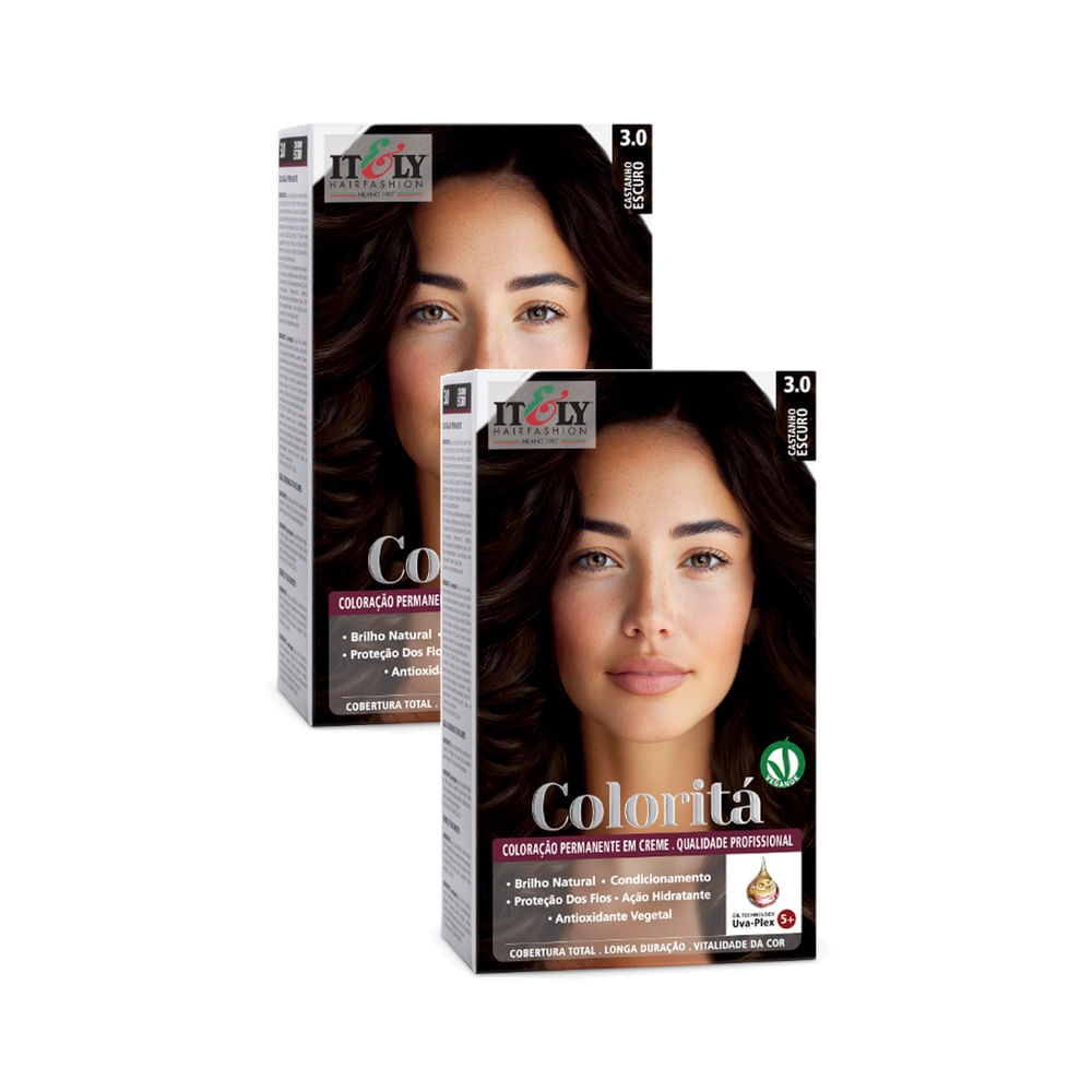 Kit 2 Coloração Itely Coloritá em Creme Cor Castanho Escuro 3.0 em Oferta na Shopee