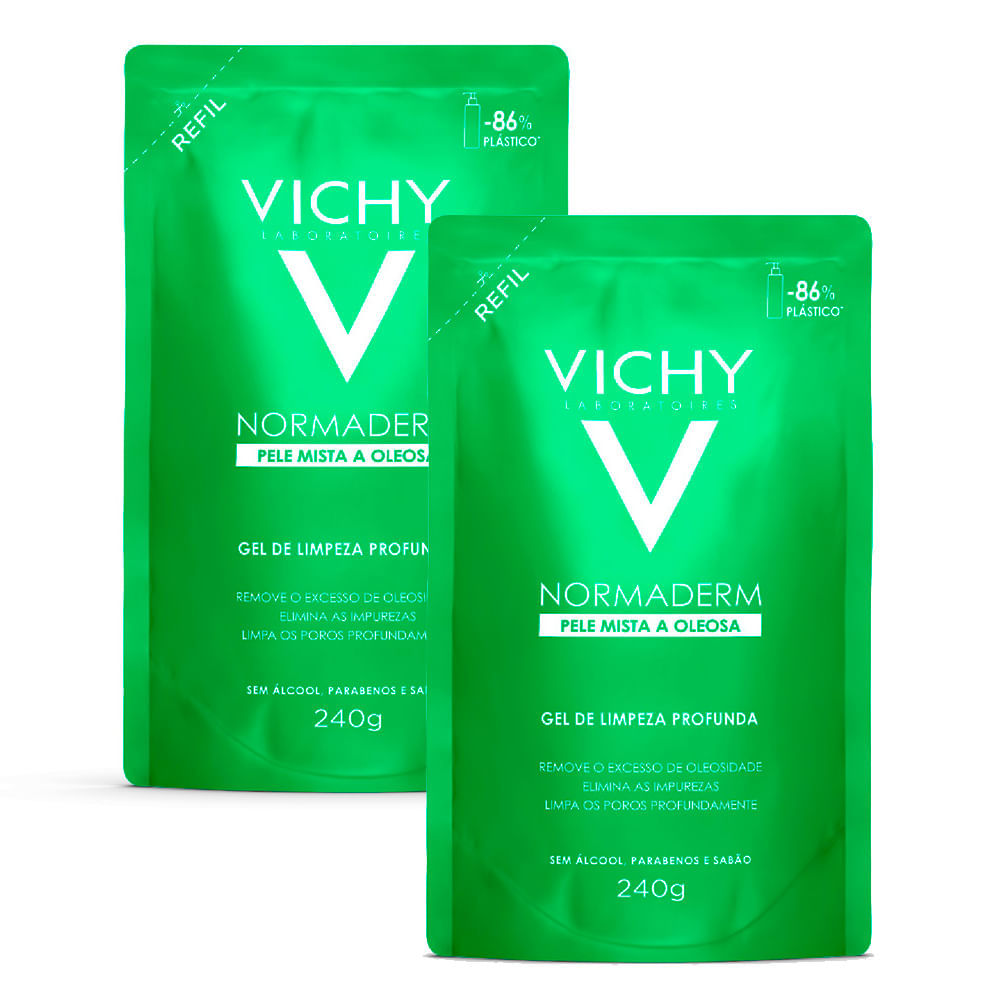 Kit 2 Normaderm Vichy Gel de Limpeza Profunda Facial Refil 240g em Oferta na Shopee