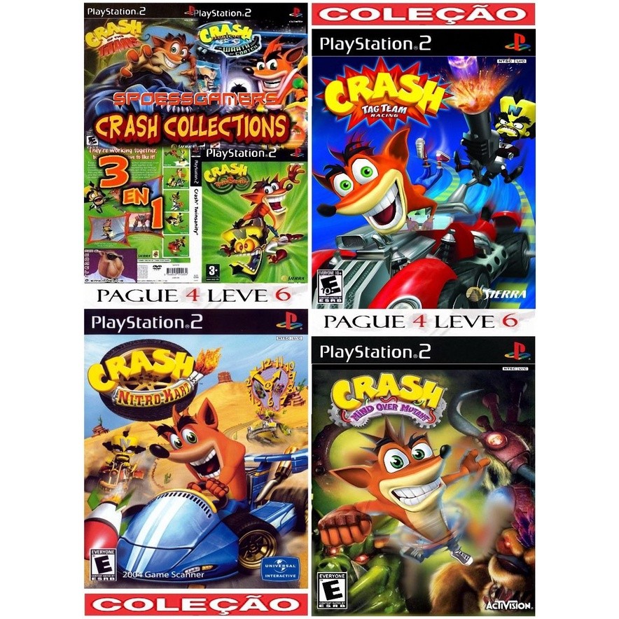 Jogo Ps 2 Crash Bandicoot  (6 Jogos Em 4 Dvds) Patch K R M - Me