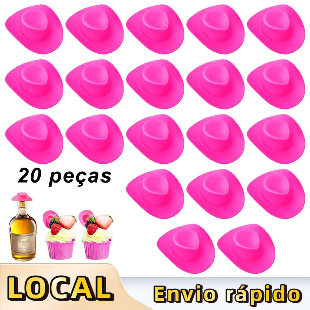 Pacote 20 Mini Chapéu Decorativo Cowboy - 5,4x4,6cm Plástico Rosa, para Festa e Decoração
