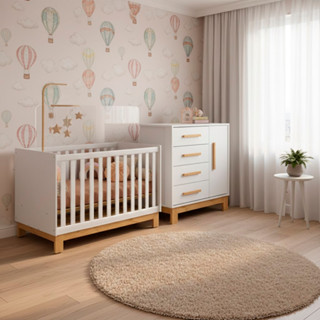 Quarto Bebe Infantil Q Encanto Berço Vira Cama e Comoda Sapateira 1 Porta 4 Gavetas Slim Qmovi em Oferta na Shopee