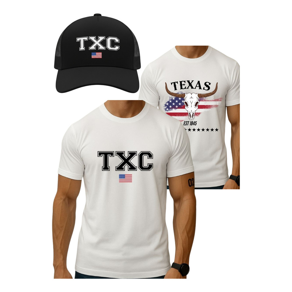 Kit 2 Camiseta + Boné Trucker Country Texas Moda Western