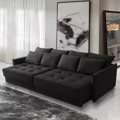 Sofá Cama Retrátil e Reclinável 2,30m com Molas Carol Veludo Preto Adonai Estofados