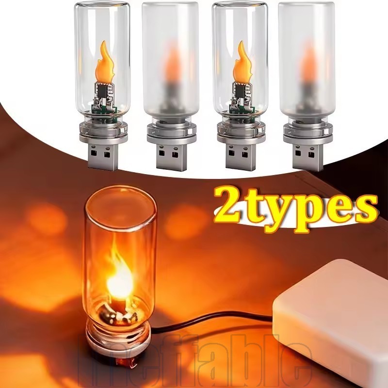 Lâmpada Ambiente De Carro USB De 2 Unidades-Mini Luz Noturna LED De Chama Simulada-Incandescente Pequena-Iluminação De F