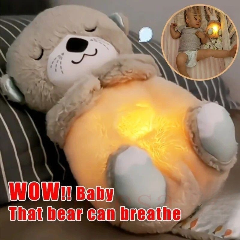 Urso Respirável Bebê Brinquedo de Pelúcia Lontra Calmante Bebê Crianças Música Calmante Companheiro de Dormir Bebê