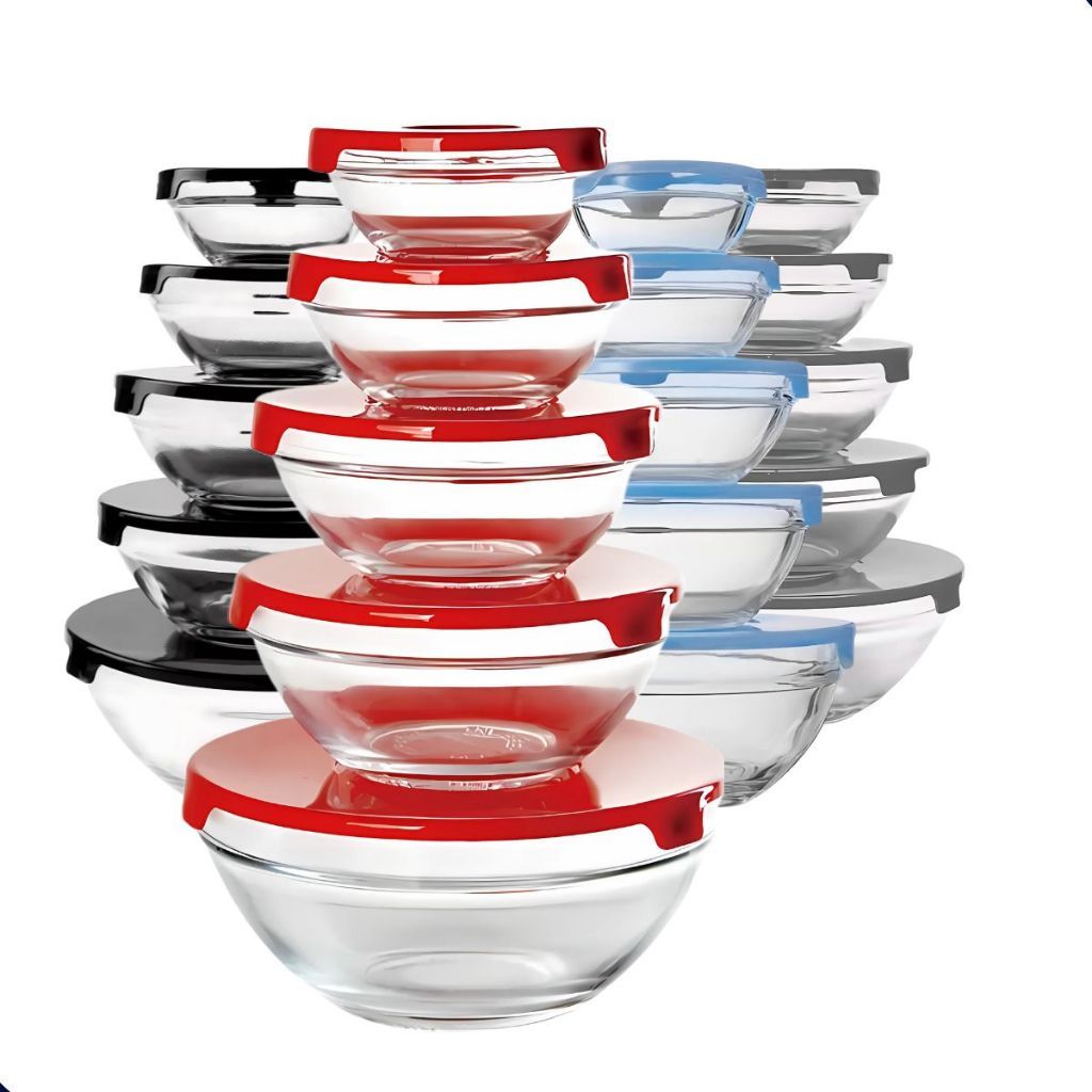 Conjunto 5 Potes Em Vidro Com Tampa Vasilhas Tigelas Bowls Marmita Para Armazenamento De Alimentos