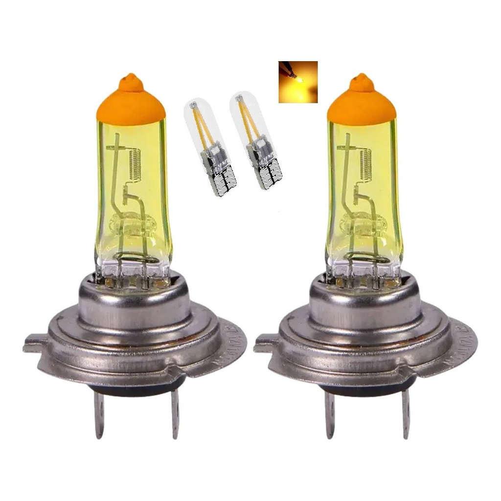Par Lâmpada Farol H7 Amarela Gold Vision E Pingo Cob T10 12v
