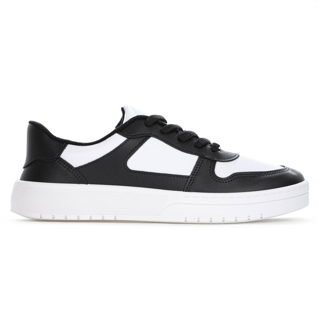 Tênis Moleca Napa Sardenha Recortes Branco e Preto - Feminino