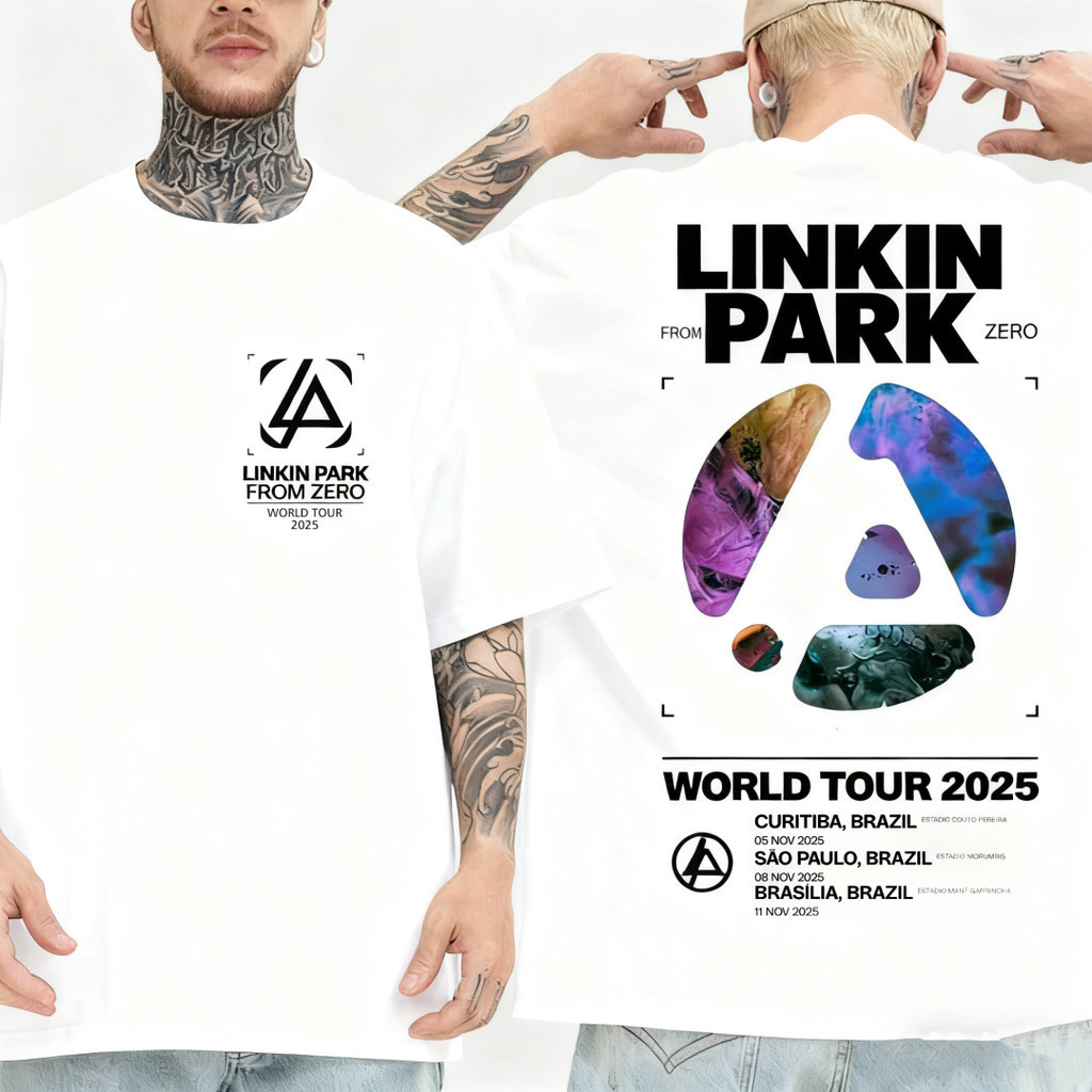 [Camiseta Premium em Algodão Puro]TT Camiseta Unissex Oversized Linkin Park From Zero Tour Banda Rock Show Algodão Prem
