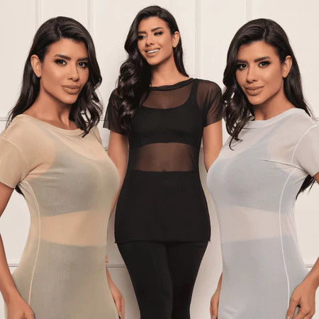 Kit 02 Blusa Feminina Plus Size de Tule Academia Treino Respiravél Transparência Feminino em Oferta na Shopee