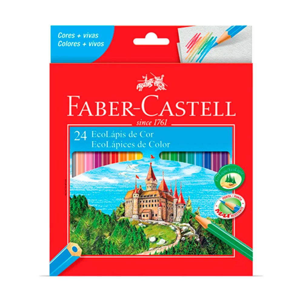 Lápis De Cor Faber Castell Escolar 24 Cores Ecolápis Ponta Max Sextavado Hexagonal 120124G Original em Oferta na Shopee