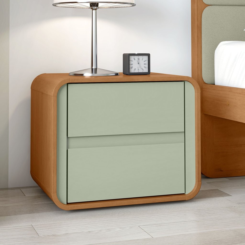 Mesa de Cabeceira 2 Gavetas Loop Amêndoa Clean/Salvia