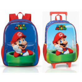 Kit Mochila Super Mario com Rodinhas Escolar + Mochila de Alça Super Mario para Passeio