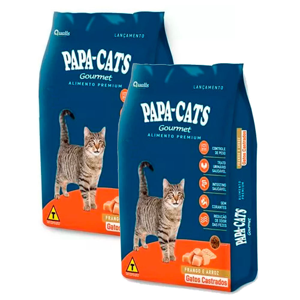 Kit 2 Ração para Gatos Castrados Papa Cats Gourmet Frango e Arroz 1kg em Oferta na Shopee