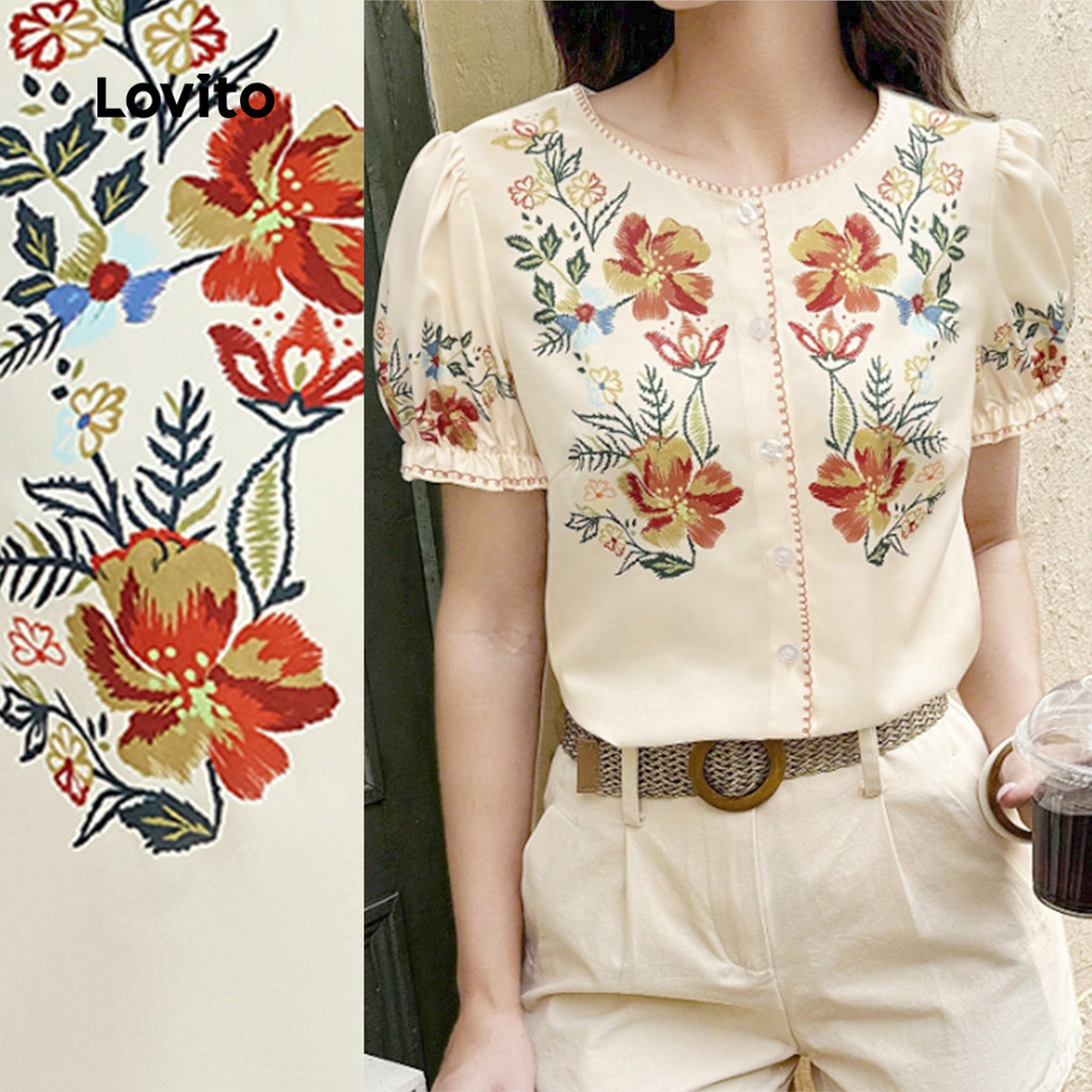 Lovito Blusa Boho Primavera/verão para Mulheres L157ED384 em Oferta na Shopee